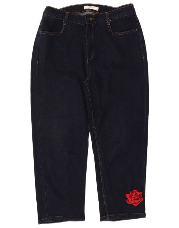 Marks & Spencer Damen Graphic Cropped Jeans UK 14 Large W32 L22 Marineblau