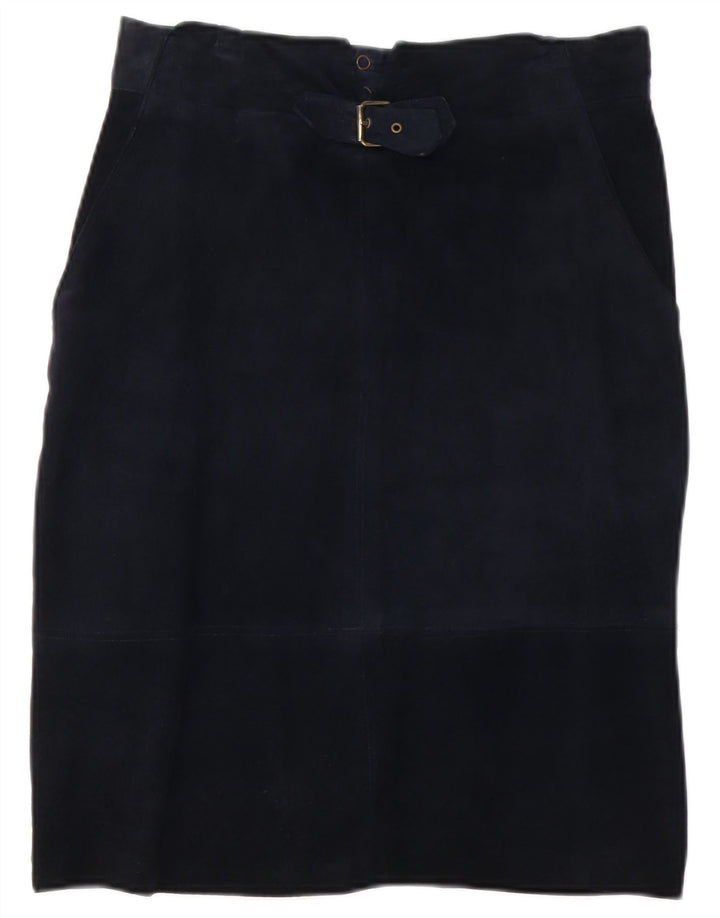 Gerader Vintage-Damen-Wildlederrock W30 Mittelmarineblau