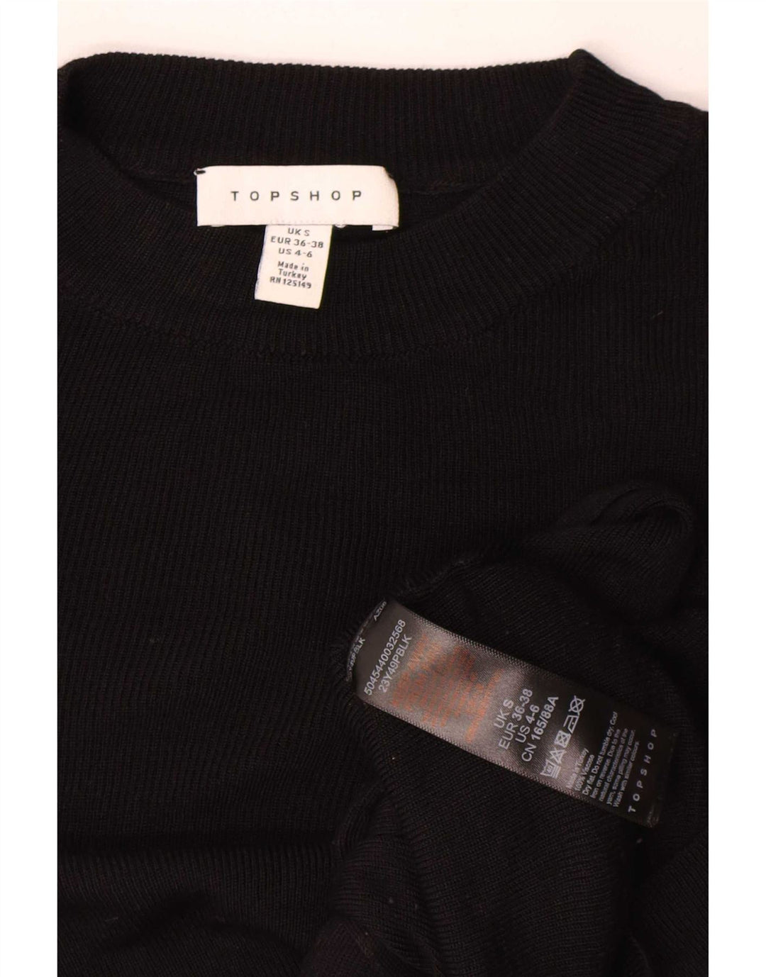 Topshop Damen Crop Oversized Top Langarm UK 10 Small Schwarze Viskose