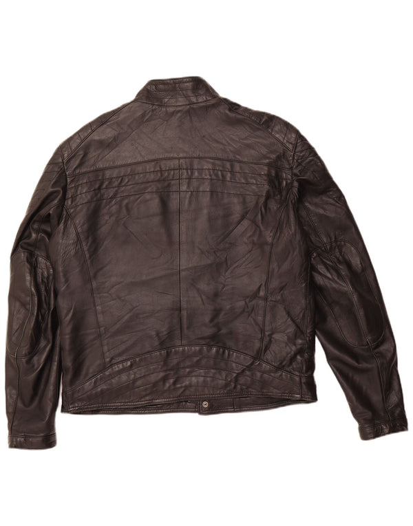 VINTAGE Herren Leder Racer Jacke IT 54 2XL Schwarzes Leder