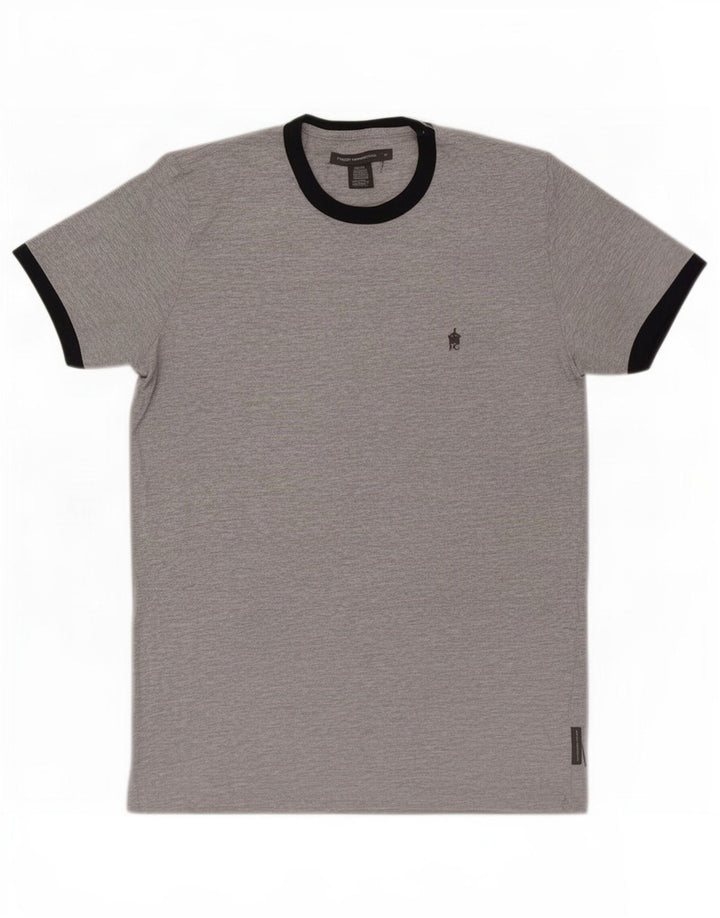French Connection Herren-T-Shirt-Oberteil aus mittelgrau gesprenkelter Baumwolle