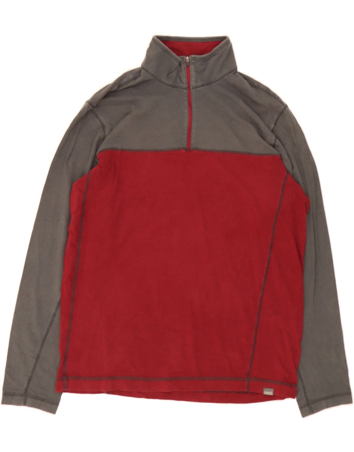EDDIE BAUER Mens Zip Neck Pullover Tracksuit Top Large Red Colourblock Vintage Eddie Bauer and Second-Hand Eddie Bauer from Messina Hembry 