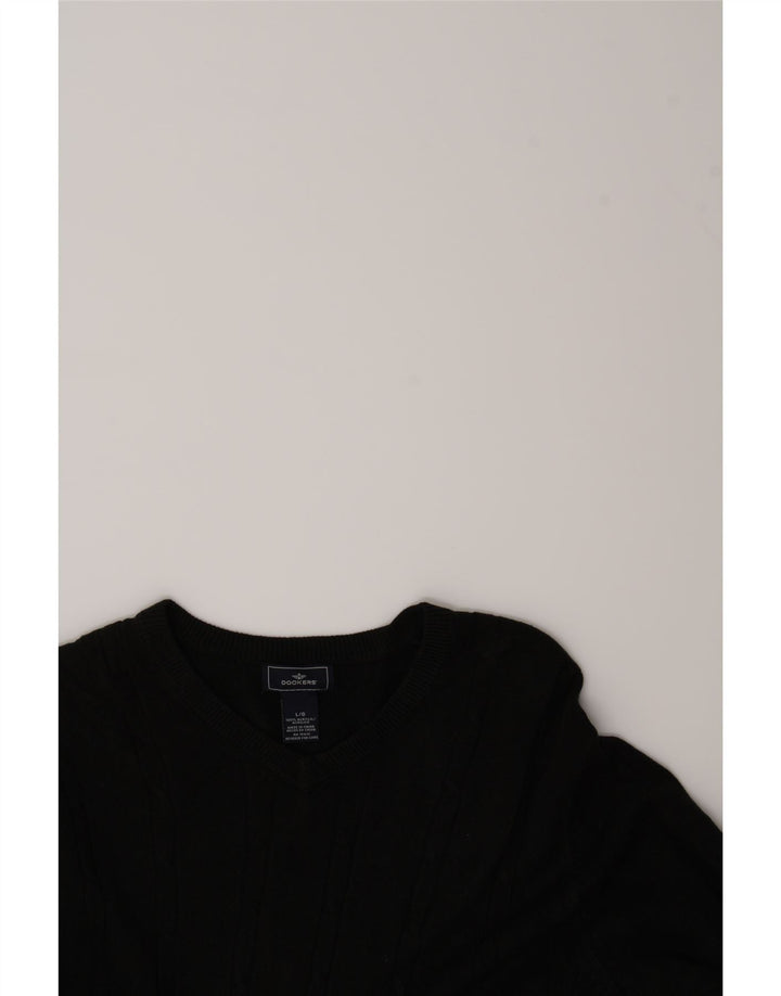 DOCKERS Mens V-Neck Jumper Sweater Large Black Acrylic Vintage Dockers and Second-Hand Dockers from Messina Hembry 