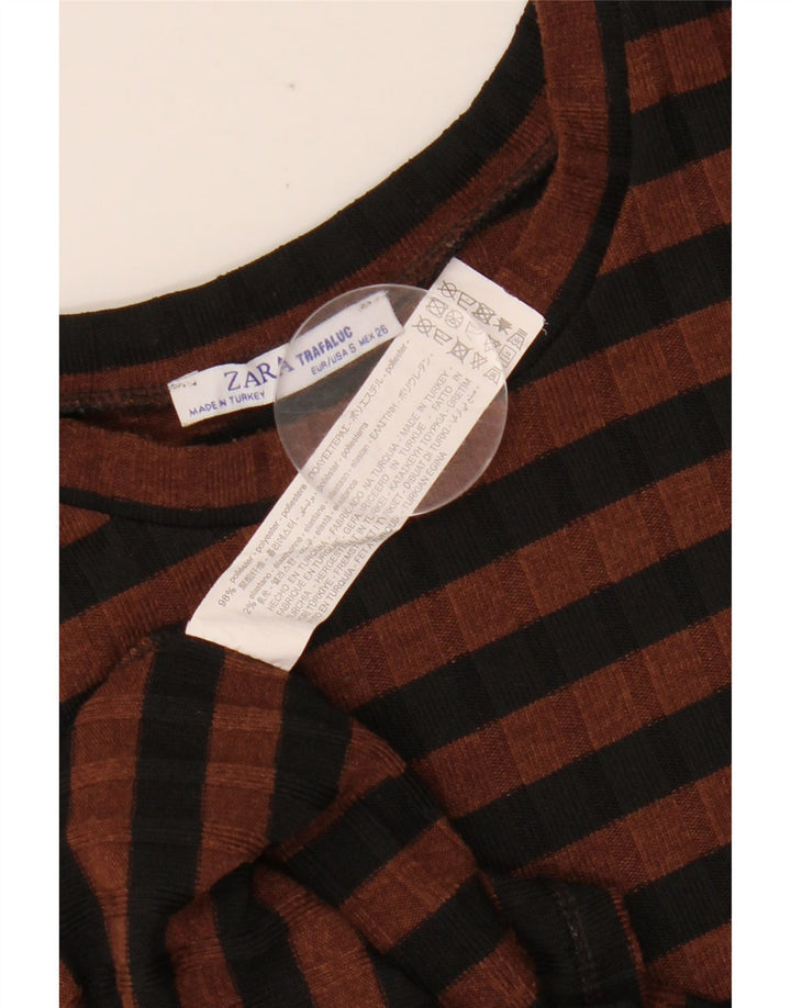 ZARA Damen figurbetontes Kleid mit 3/4-Ärmeln, Größe S, braun, gestreift, Polyester