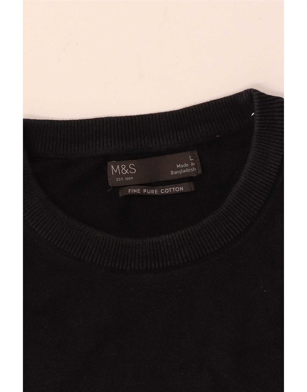 Marks & Spencer Herren-Pullover mit Rundhalsausschnitt, Größe L, aus schwarzer Baumwolle