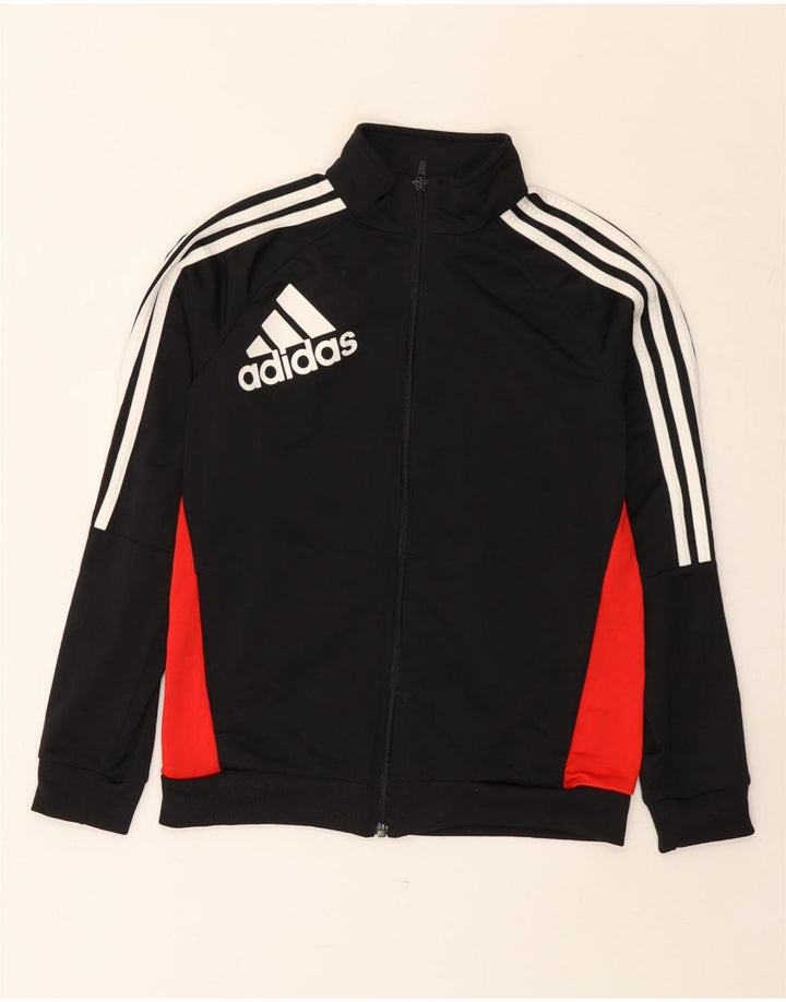 Adidas Jungen Grafik-Trainingsanzug-Top-Jacke, 11–12 Jahre, schwarzes Farbblockdesign