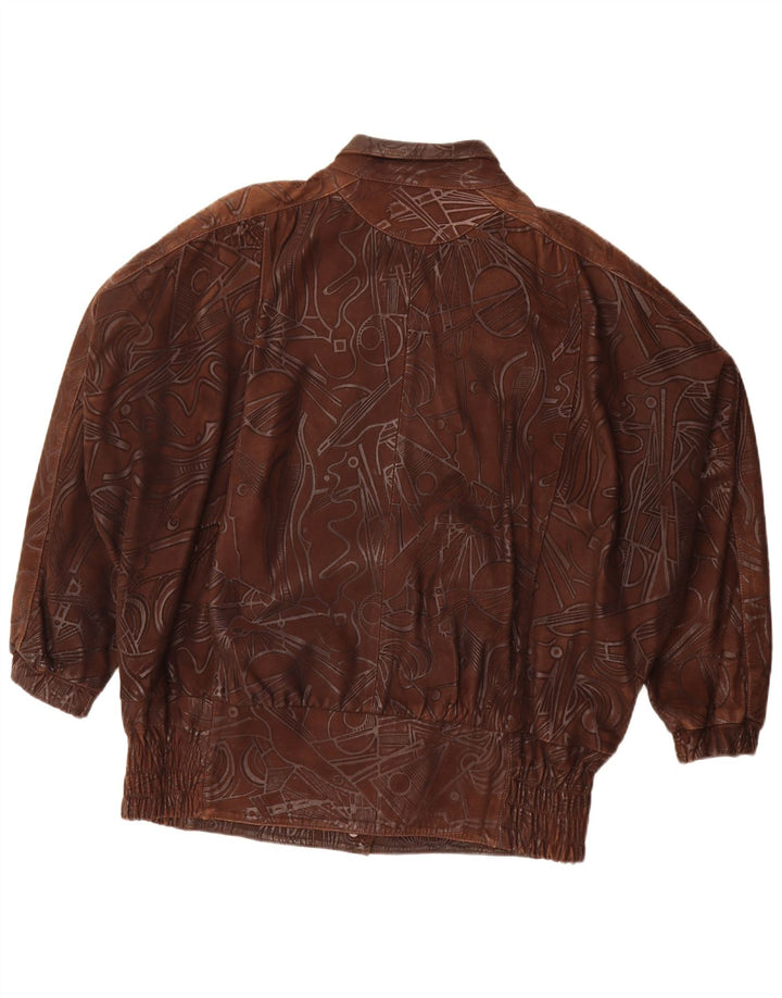 Vintage Damen Jacke mit abstraktem Muster, übergroß, EU 38, Mittelbraun