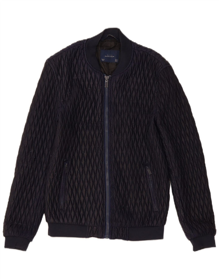 Zara Herren Bomber Steppjacke UK 38 Medium Marineblau Polyester