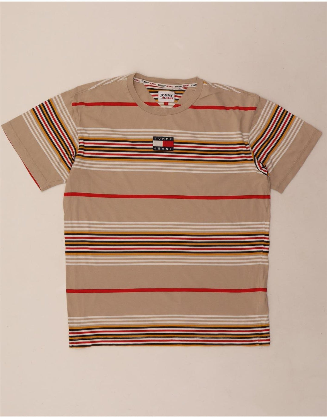 Tommy Hilfiger Herren T-Shirt Top Mittelbeige gestreift aus Baumwolle