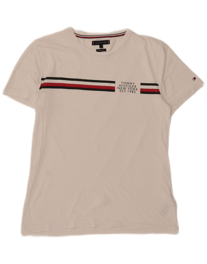 Tommy Hilfiger Herren-T-Shirt-Oberteil, groß, weiß gestreift, Baumwolle