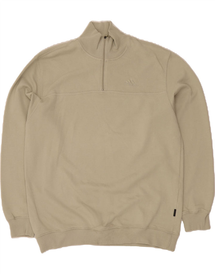 ADIDAS Mens Zip Neck Sweatshirt Jumper Size 42/44 Large Beige Vintage Adidas and Second-Hand Adidas from Messina Hembry 