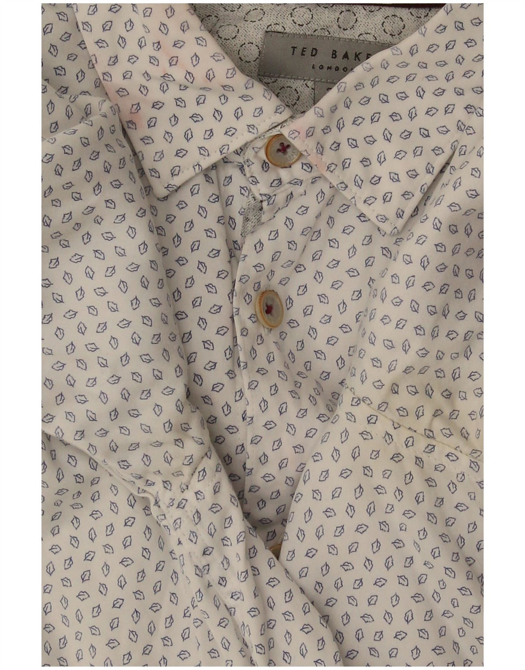 Ted Baker Herren-Hemd mit abstraktem Muster, Größe 3, Medium, cremefarbene Baumwolle