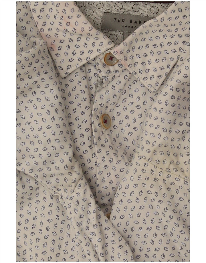 Ted Baker Herren-Hemd mit abstraktem Muster, Größe 3, Medium, cremefarbene Baumwolle