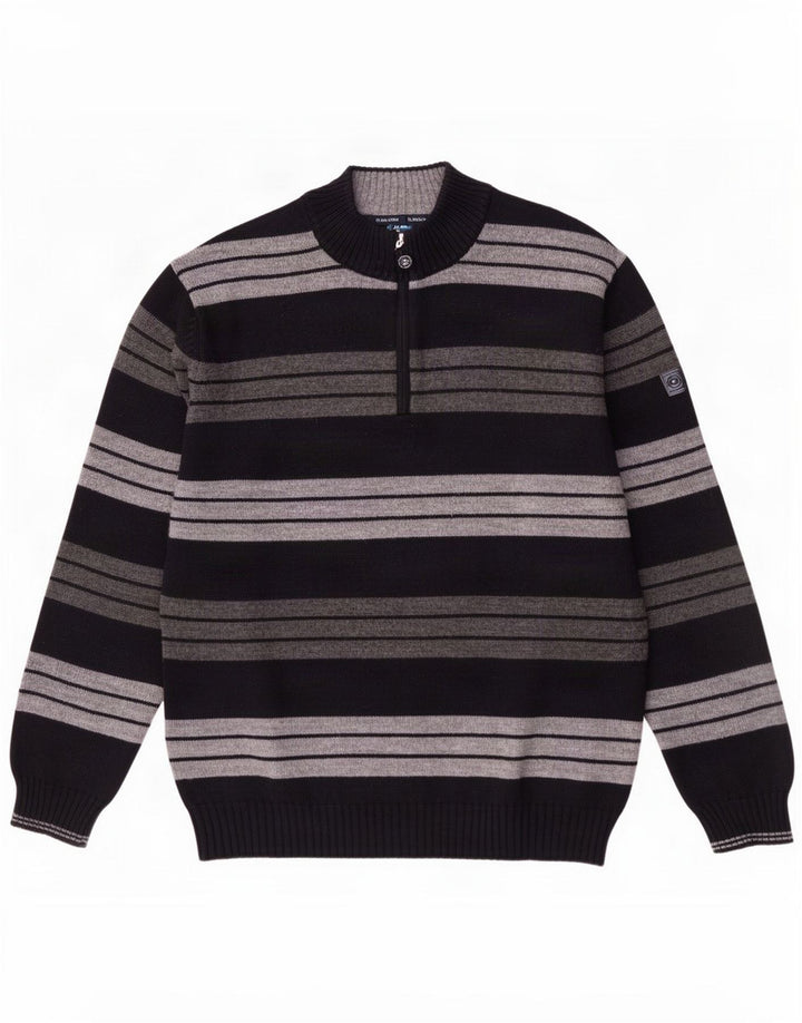 Il Granchio Herren-Pullover mit Reißverschluss am Hals, groß, marineblau gestreift