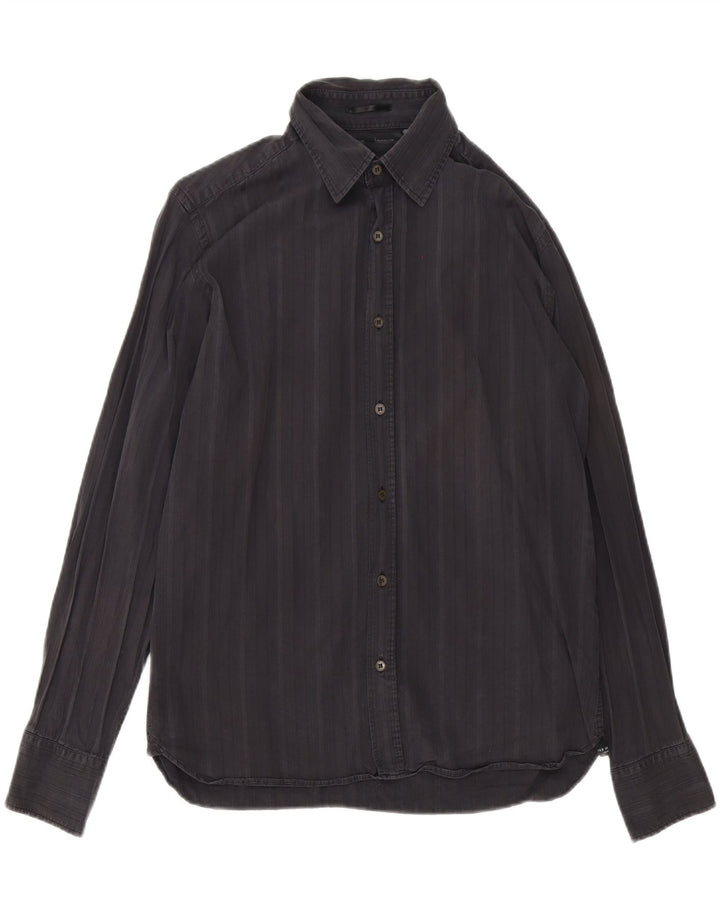 TED BAKER Herrenhemd, Größe 4, groß, schwarzer Nadelstreifen