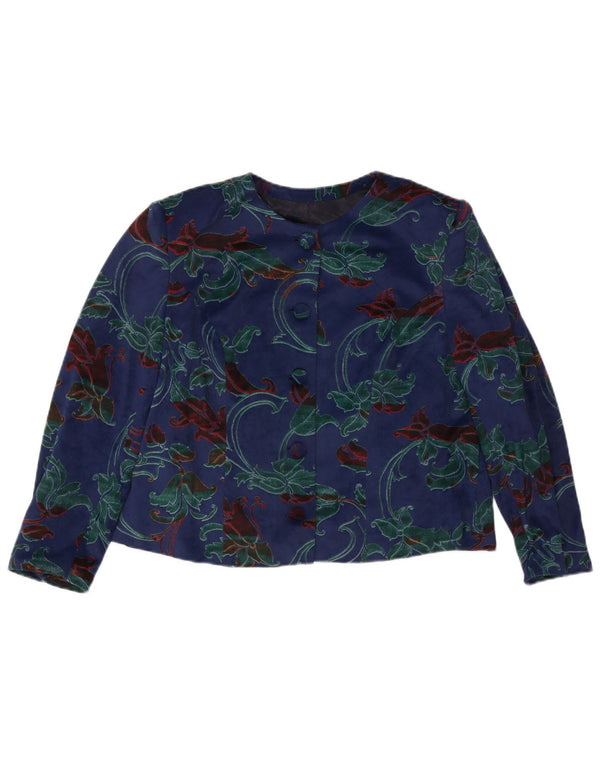 Vintage Damen Cardigan Top UK 14 Großes Blaues Blumenmuster