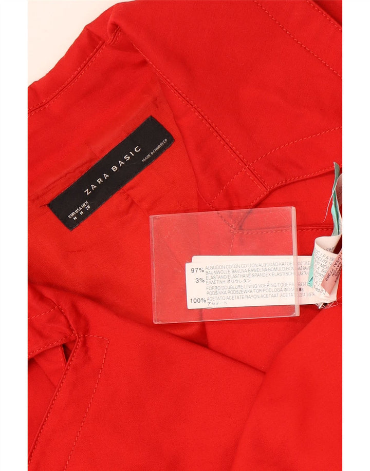 Zara Damen Kurzer Pea Coat UK 14 Mittelrote Baumwolle