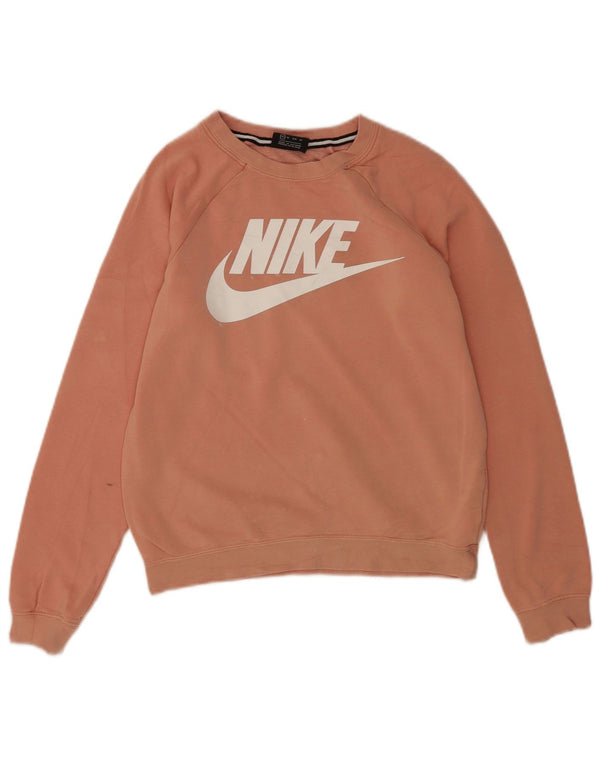 Nike Womens Graphic Oversized Sweatshirt Pullover UK 6 XS Rosa Baumwolle