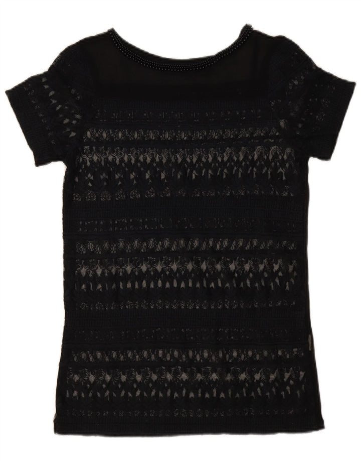 Zara Damen Spitzen-Top, durchsichtig, UK 6 XS, Marineblau