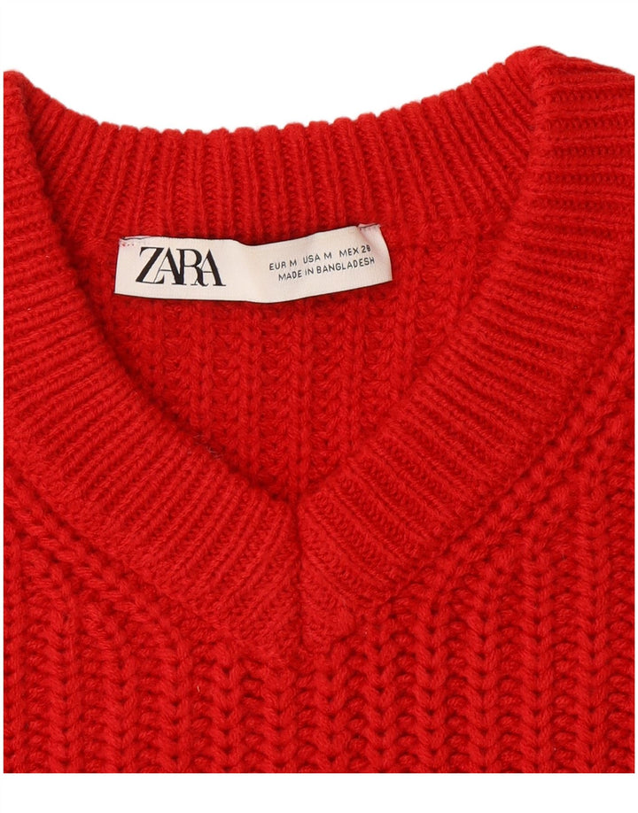 Zara Damen-Pullover, bauchfrei, übergroß, V-Ausschnitt, Gr. 14, Mittelrot