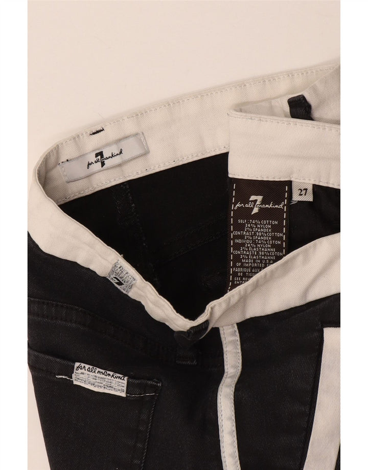 7 For All Mankind Damen Crop Skinny Jeans W27 L25 Schwarze Colourblock-Baumwolle