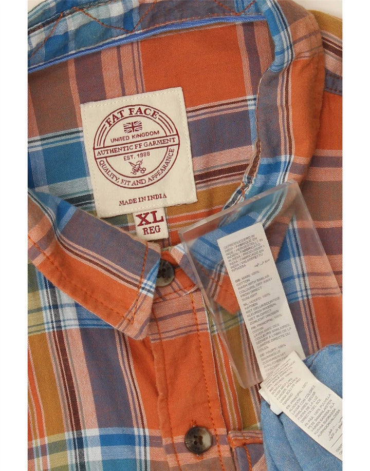 Fat Face Herren-Flanellhemd XL, orange kariert, Baumwolle