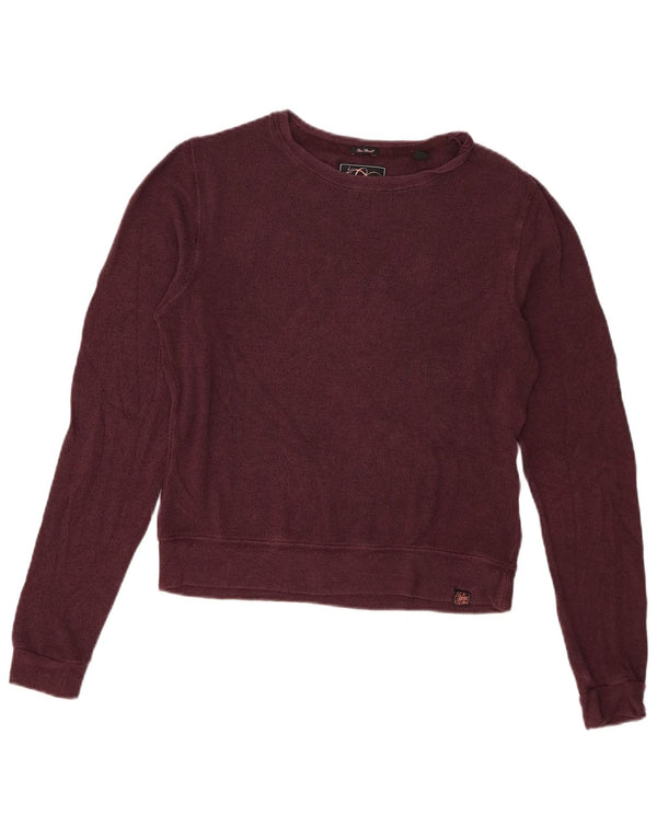 Superdry Damen Crop Sweatshirt Pullover UK 10 Small Burgund Viskose