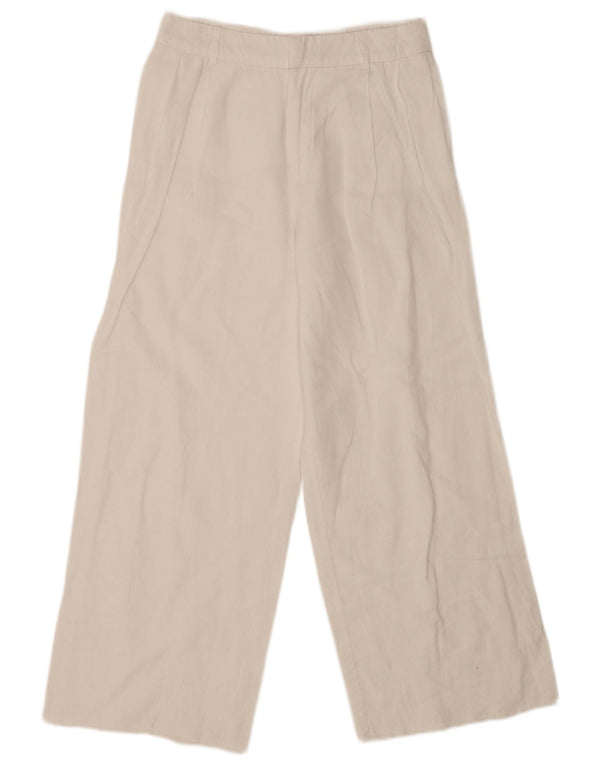 Zara Damen-Chinohose mit hoher Taille und weitem Bein, Größe S, W26, L28, weißes Leinen