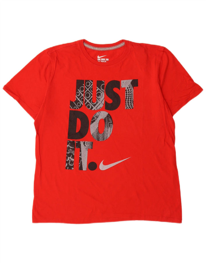 Nike Herren-T-Shirt mit sportlichem Schnitt und Grafik, Größe L, aus roter Baumwolle