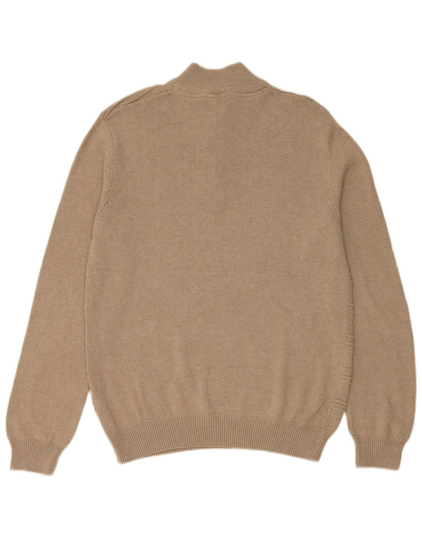 Crew Clothing Herren-Pullover mit normaler Passform und Reißverschluss am Hals, mittelbeige Baumwolle
