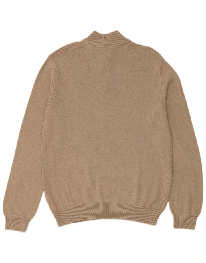 Crew Clothing Herren-Pullover mit normaler Passform und Reißverschluss am Hals, mittelbeige Baumwolle