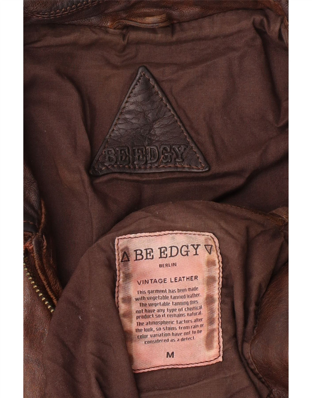 Be Edgy Herren-Lederjacke, UK 38, mittelbraunes Leder