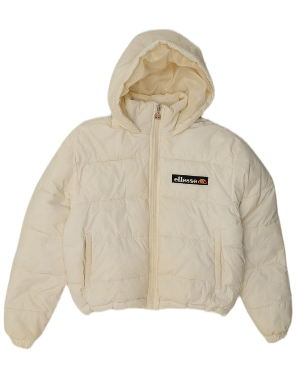 Ellesse Damen-Kapuzen-Übergröße, gepolsterte Jacke, Größe S, gebrochenes Weiß