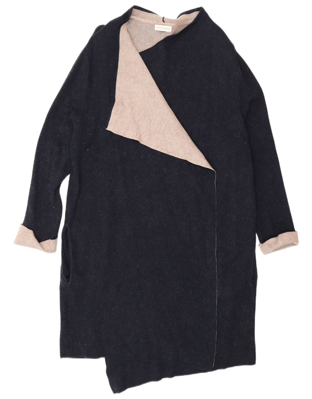 Monsoon Damen Longline Open Cardigan Pullover UK 16 Large Marineblau Baumwolle