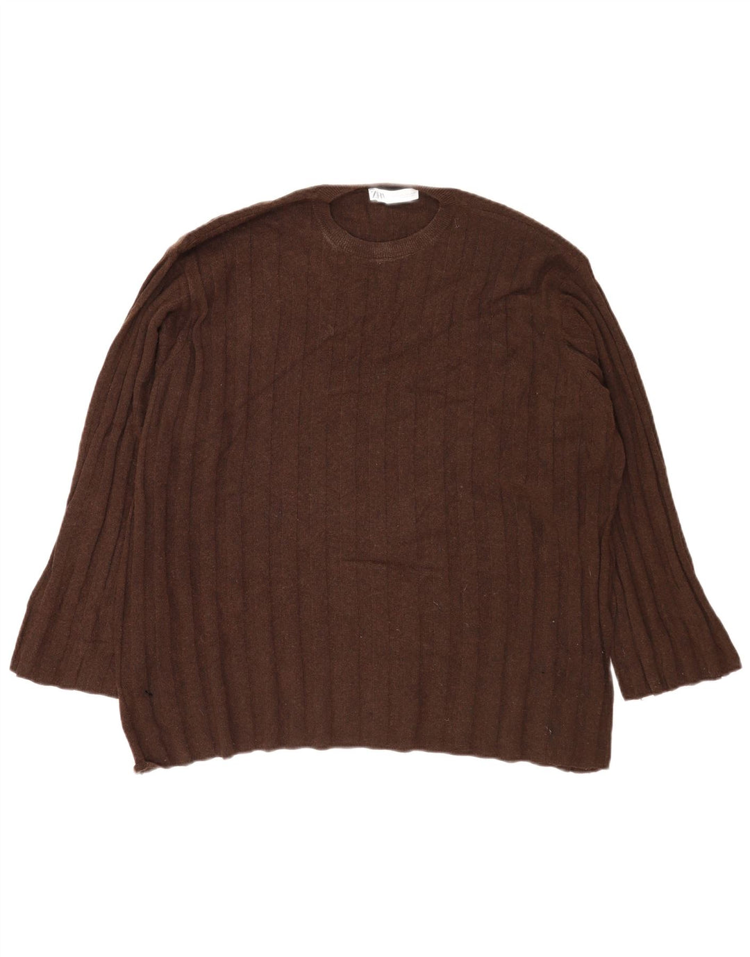 Zara Damen-Pullover, übergroß, Rundhalsausschnitt, Gr. 14, Mittelbraun, Polyamid