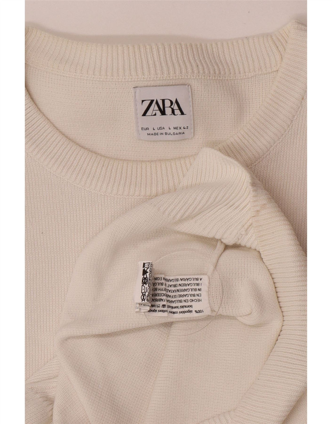 Zara Herren-Pullover mit Rundhalsausschnitt, groß, aus weißer Baumwolle