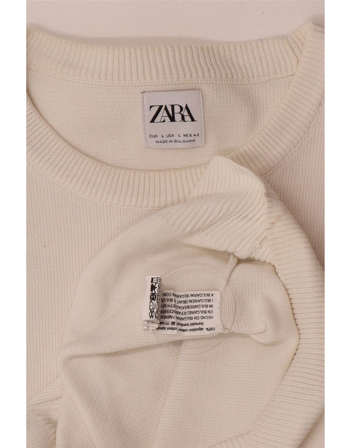 Zara Herren-Pullover mit Rundhalsausschnitt, groß, aus weißer Baumwolle