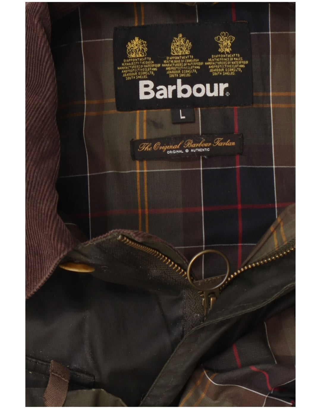 Barbour Herrenjacke aus gewachster Baumwolle, Größe 40, groß, Khaki, Farbblock