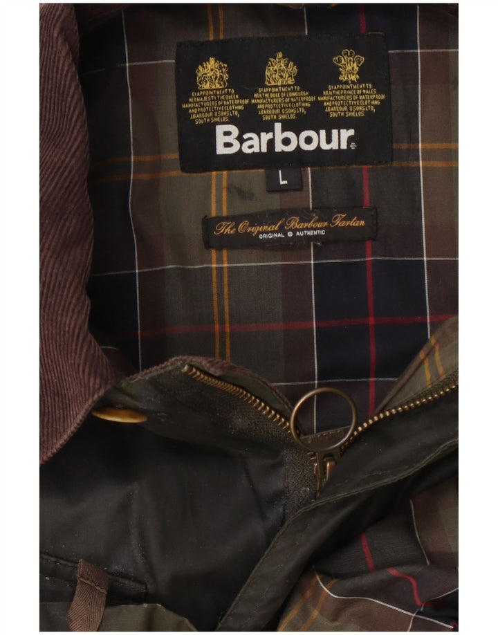 Barbour Herrenjacke aus gewachster Baumwolle, Größe 40, groß, Khaki, Farbblock