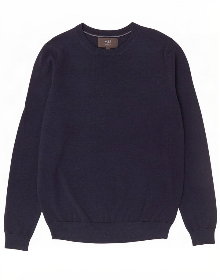 Marks & Spencer Herren-Pullover mit U-Boot-Ausschnitt, mittelmarineblaue Merinowolle