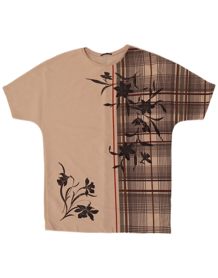 Übergroßes Etuikleid für Damen von Zara, Gr. 46, groß, beige, geblümtes Polyester