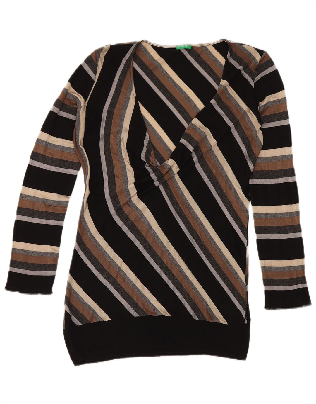 Benetton Damen-Pullover mit V-Ausschnitt, Gr. 44, groß, mehrfarbig, gestreift