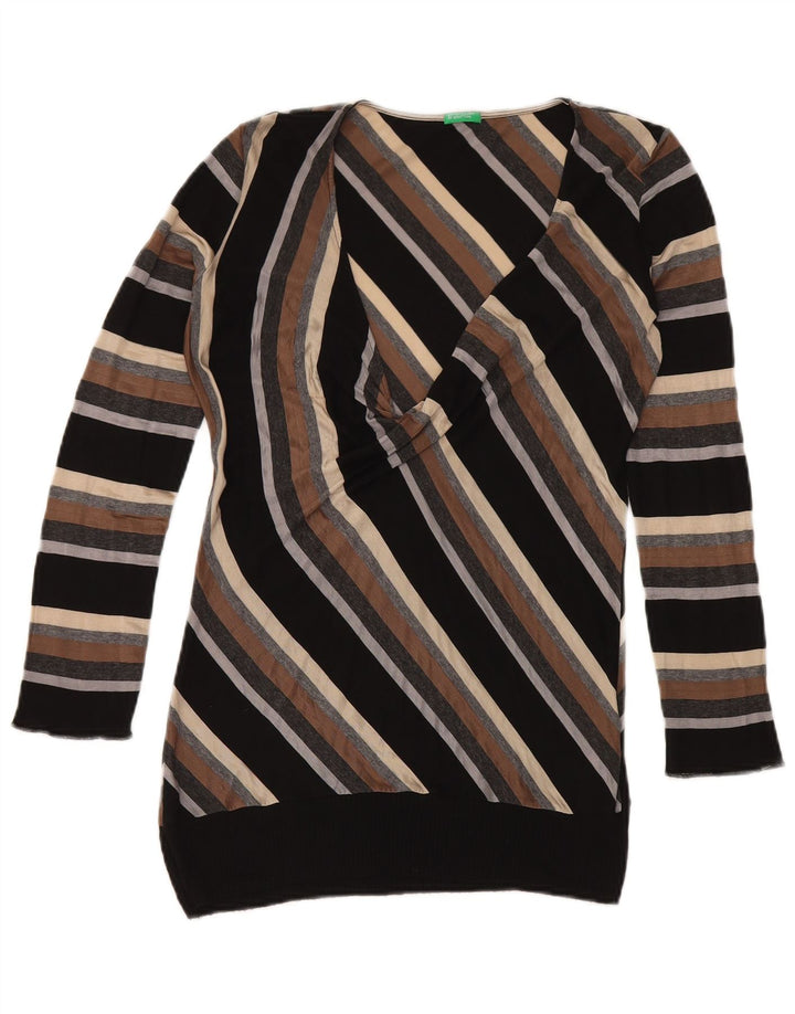 Benetton Damen-Pullover mit V-Ausschnitt, Gr. 44, groß, mehrfarbig, gestreift