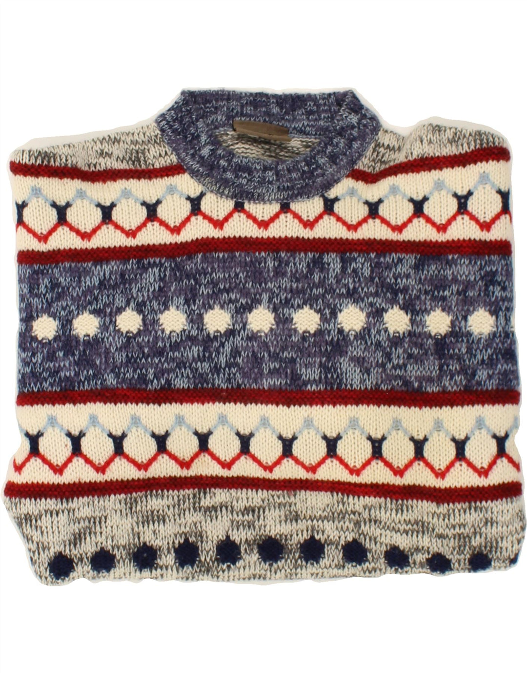 SEVRES Herren-Pullover mit Rundhalsausschnitt, IT 50, mittelblaue Fair-Isle-Wolle