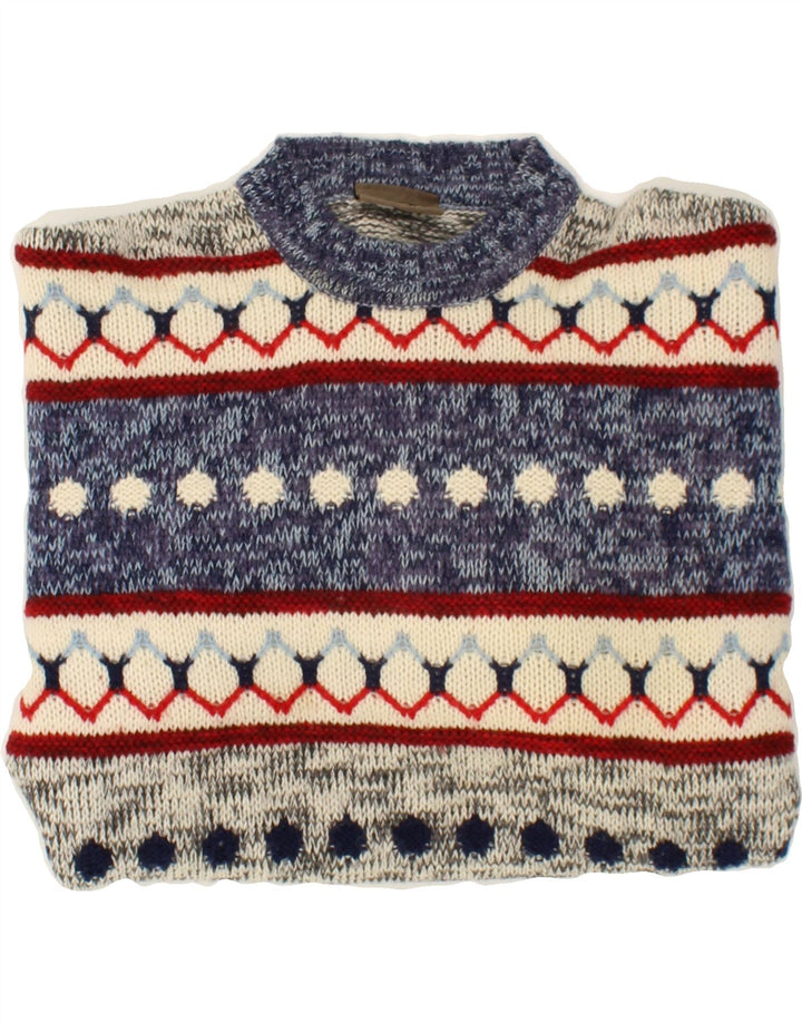 SEVRES Herren-Pullover mit Rundhalsausschnitt, IT 50, mittelblaue Fair-Isle-Wolle