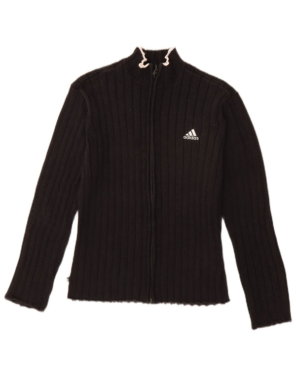 ADIDAS Damen-Cardigan-Pullover UK 12 Mittelschwarze Baumwolle