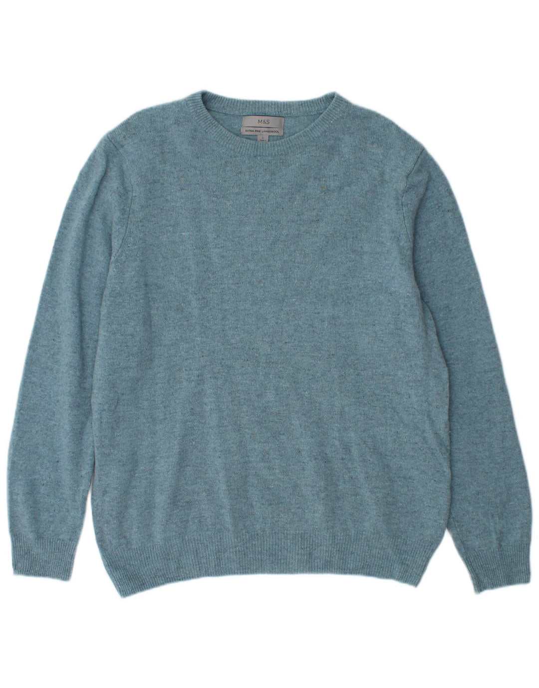 Marks & Spencer Herren-Pullover mit Rundhalsausschnitt, groß, blaue Schurwolle