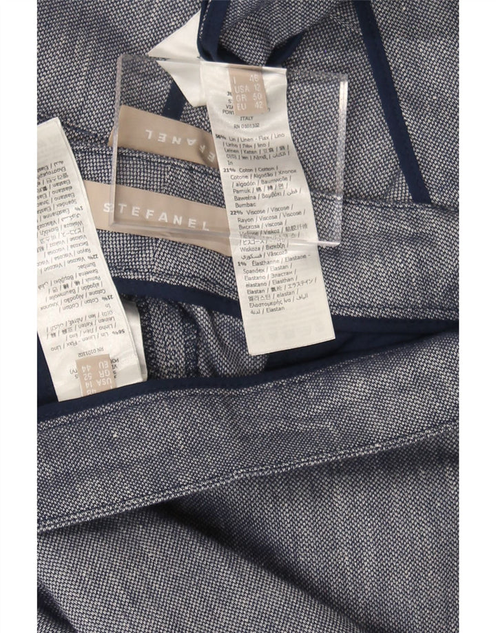 STEFANEL Womens 2 Button 2 Piece Suit IT 46 Large W36 L27 Navy Blue Linen Vintage Stefanel and Second-Hand Stefanel from Messina Hembry 