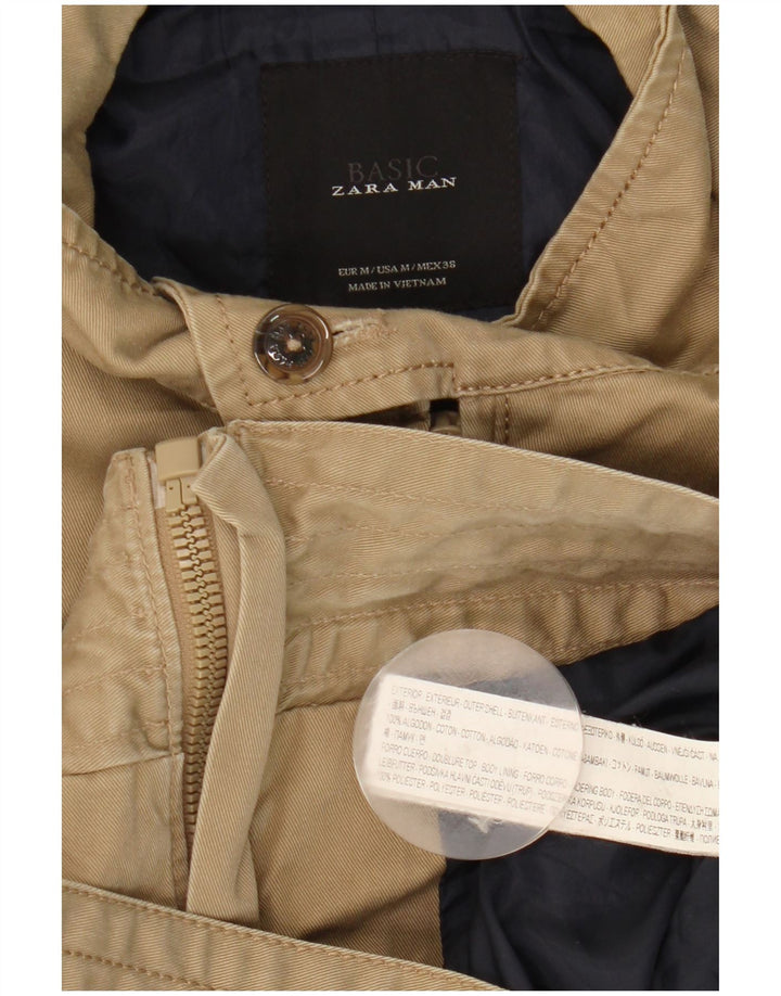 Zara Herren-Militär-Bomberjacke, UK 38, mittelbeige Baumwolle