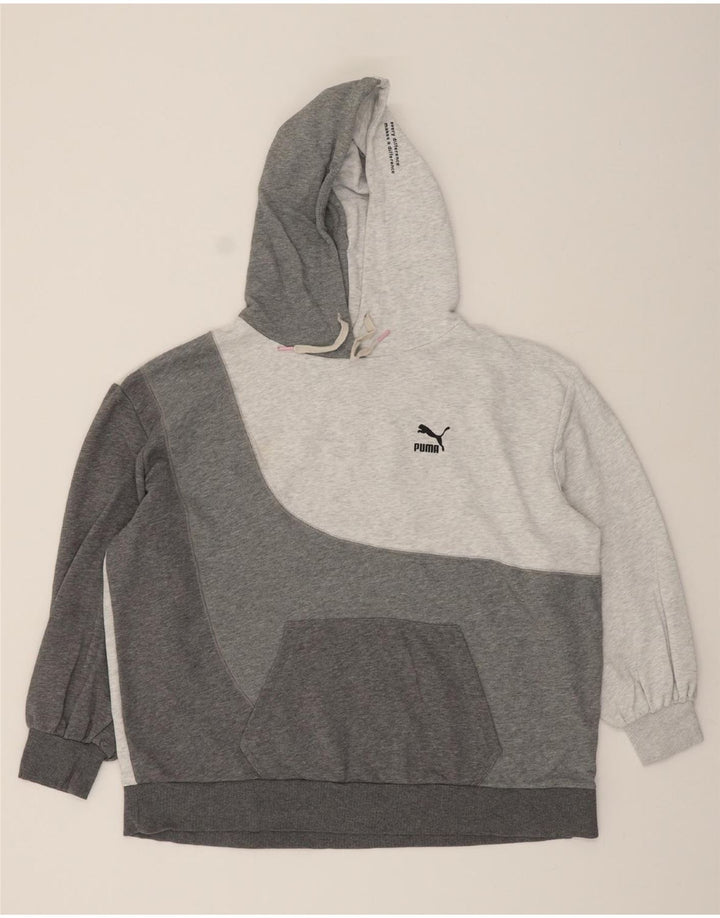 PUMA Womens Oversized Hoodie Jumper UK 10 Small Grey Colourblock Vintage Puma and Second-Hand Puma from Messina Hembry 